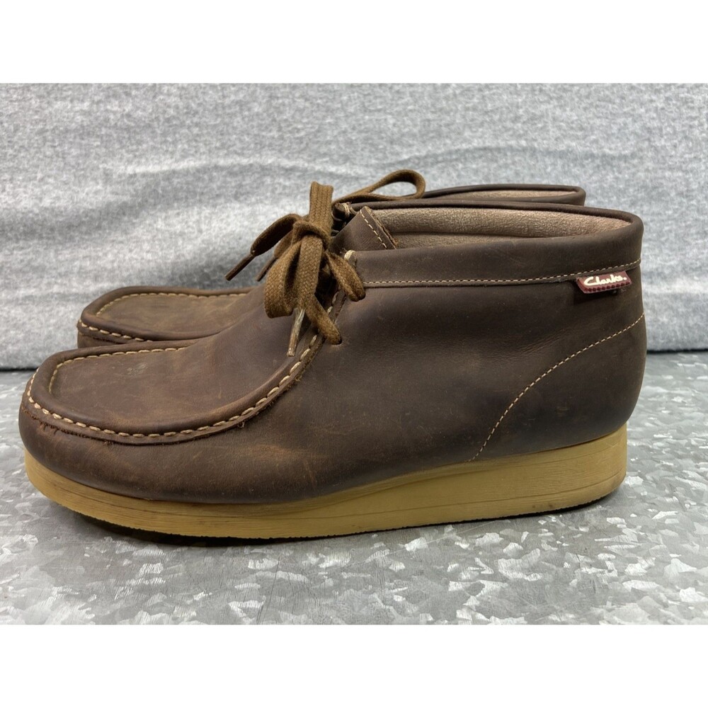 Clarks Mens Wallabee Shoe 9 Brown Beeswax Leather Stinson Hi Chukka Moccasin Toe
